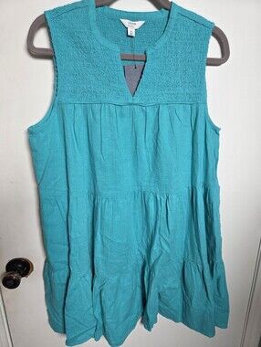 NWT Crown & Ivy Women's Sleeveless Solid Smocked Peasant Dress PL